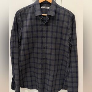Pure Navy Men's Blue Plaid Casual Button Down Shirt